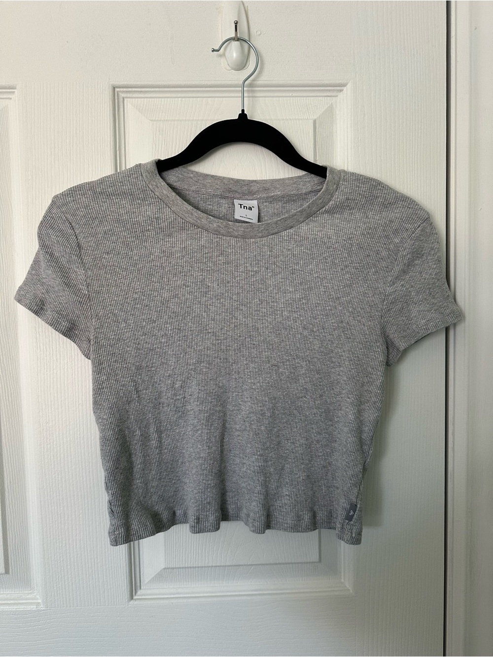 TNA Grey Ribbed Cropped Crewneck Tee